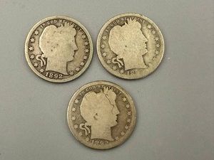 3 Barber Quarters 1892, 1892S & 1892O