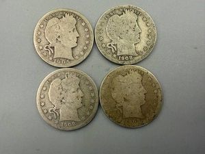 4 Barber Quarters 1905S, 1908, 1908D & 1908O