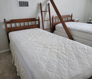 Vintage Maple Bunk Twin Beds with Ladder and Rail
