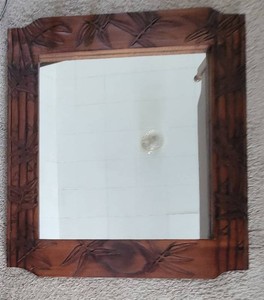 Rustic Carved Bamboo Frond Framed Wall Mirror