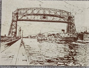 Duluth Aerial Bridge Handprinted by Al Schwerdt Heron Designs 1979
