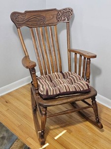 Antique Art Nouveau Pressed Back Rocking Chair