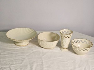 Lenox Four Piece Cream Colored Decorative Bowl and Vase Collection