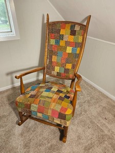 Vintage Maxwell Royal Highback Rocking Chair with Character Patchwork Upholstery