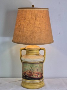Vintage Nautical Sailing Ship Table Lamp with Textured Shade