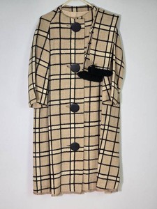 Vintage Cream and Black Windowpane Coat with Matching Scarf