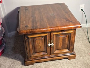 Vintage Wood Cabinet End Table with Paneled Doors