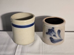 Pair of Stoneware Crocks with Cobalt Blue Decoration