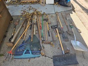 Large Yard and Garden Tool Collection with Shovels, Rakes and Forks