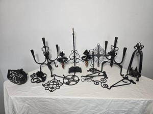 Black Metal Decor Collection with Candelabra, Candle Holders and Trivets