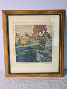 Framed Charles W. Simpson Viking Longship Print