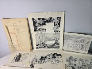 Lee Mero Original Illustration and Publication Layout Collection with Winter and Family Scenes - Pen