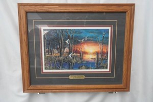 Autumn Visitors by Jim Hansel framed and matted 21 x 17
