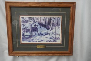 River Bottom Buck by Jim Hansel framed and matted 21 x 17