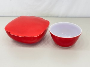 2 Vintage Red Pyrex Covered etc. Serving and Mixing Bowls