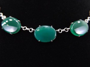.925 Sterling Silver Vintage Green Cabochon Choaker Necklace