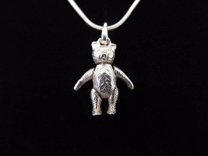 .925 Sterling Silver Articulated Teddy Bear Pendant Necklace