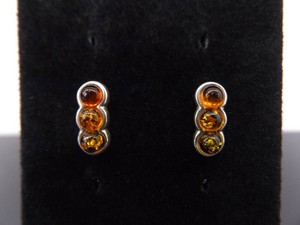 .925 Sterling Silver Amber Cabochon Post Earrings