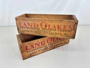 2 Antique Wood Land O Lakes Cheese Boxes
