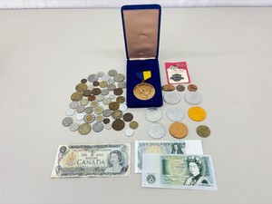 Lot of Vintage Foreign Currency, Coins, Medals, and Tokens
