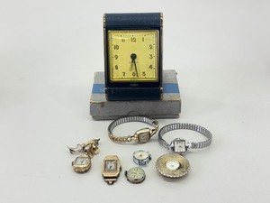 Lot of Vintage Gold Plated etc. Wind up Watches and Travel Clock