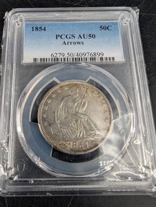 1854 Seated Liberty Half Dollar, Arrows, PCGS AU50