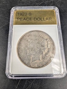 1923-S Peace Dollar in Plastic Holder