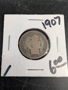1907 90% Silver Barber Dime
