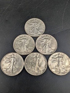 6 Walking Liberty Half Dollar Coins