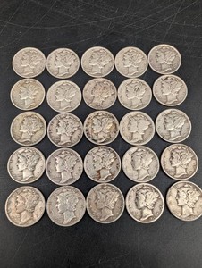 25 United States Mercury Dimes