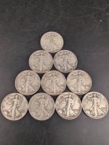 10 Walking Liberty Half Dollars 1942-1945