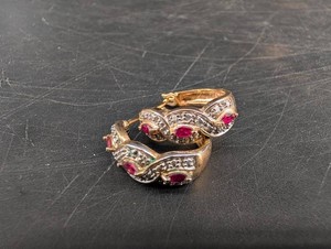 Pair of 925 China Red and Clear Stone Earrings