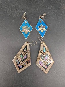 Lot of 4 Sterling Decorative Dangle Earrings With Iridescent Inlay