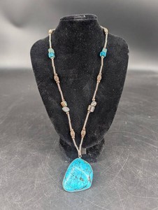 Turquoise-Tone Beaded Pendant Necklace