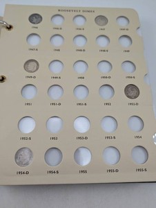 Vintage Roosevelt Dime Collection Book Including 16 90% Silver Dimes