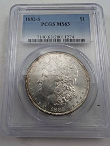 Vintage 1882-S Morgan Silver Dollar PCGS MS63