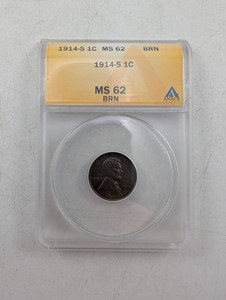 1914-S Lincoln Cent ANACS MS 62 BRN Toned