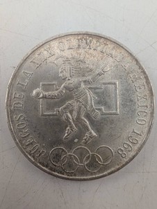 1968 Mexico 25 Pesos Olympic Coin 72% Silver