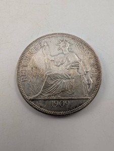 1909 French Indochina Piastre de Commerce Coin 90% Silver