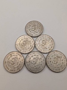 Lot of 6 Mexican 10% Silver Pesos