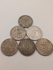 6 Mexican One Peso Coins 1957-1958 10% Silver