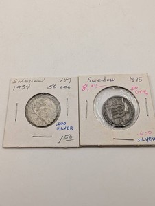 Sweden 50 Ore .600 Silver Coins, 2pc