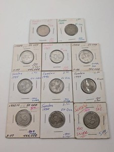 Swedish 50 Ore .400 Silver Coins (Lot of 11)