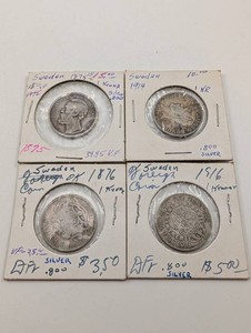 Sweden 1 Krona 80% Silver Coins (Lot of 4)