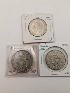 Sweden 2 Kroner Silver Coins, 1955-1956 (Lot of 3)