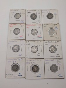 12 Switzerland 12 Franc 83.5% Silver Coins