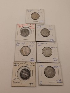 Lot of 7 Venezuela .835 Silver Bolivar Coins