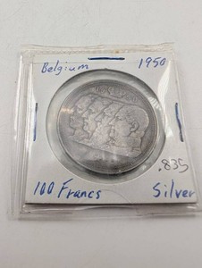 Belgium 1950 100 Francs .835 Silver Coin