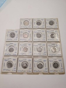 France 50 Centimes .835 Silver Coins, Lot of 15