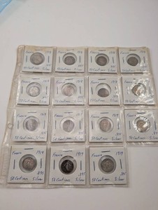France 50 Centimes Silver Coins (Lot of 15 83.5% Silver